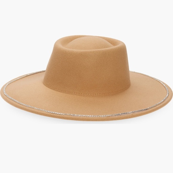 bp Accessories - NWT BP | Nordstrom Embellished Felt Boater Hat in Tan Gold Moon Sun Wide Brim